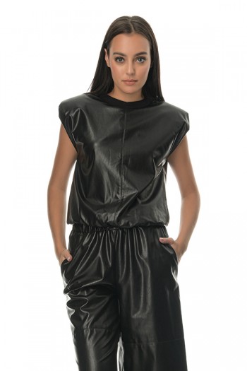 ZOYA ΜΠΛΟΥΖΑ ΑΜΑΝΙΚΗ LEATHER EFFECT BLACK